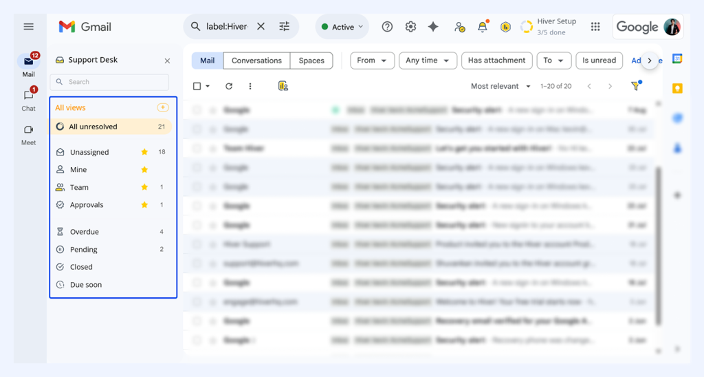 Shared mailbox view with team visibility and email ownership