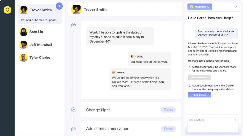 Kustomer’s customer timeline showing conversations, order history, and account context in one view