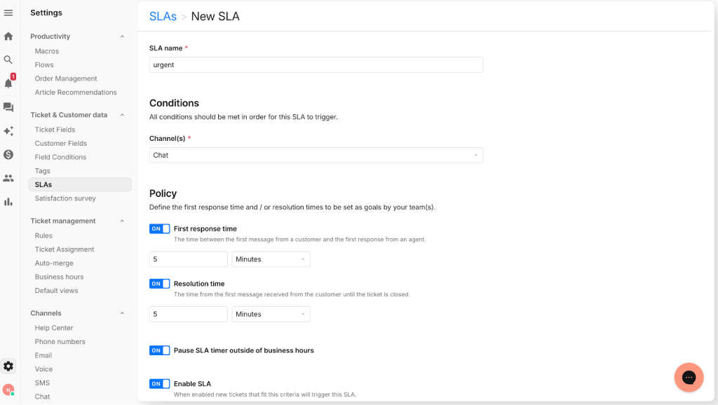 Gorgias SLA customization