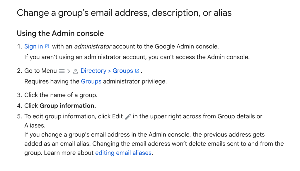 You can change email addresses and description for your google groups