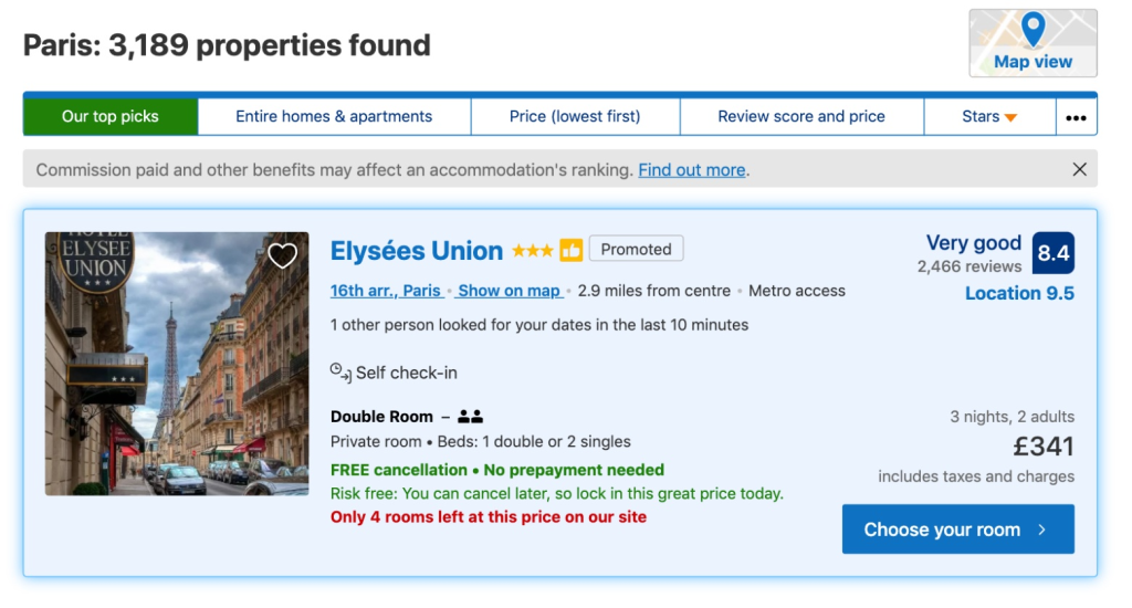 FOMO marketing by Booking com