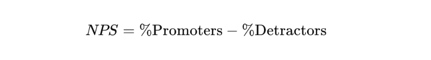Formula for calculating Net promoter score in customer service dashboards: (% of promoters - % of detractors)