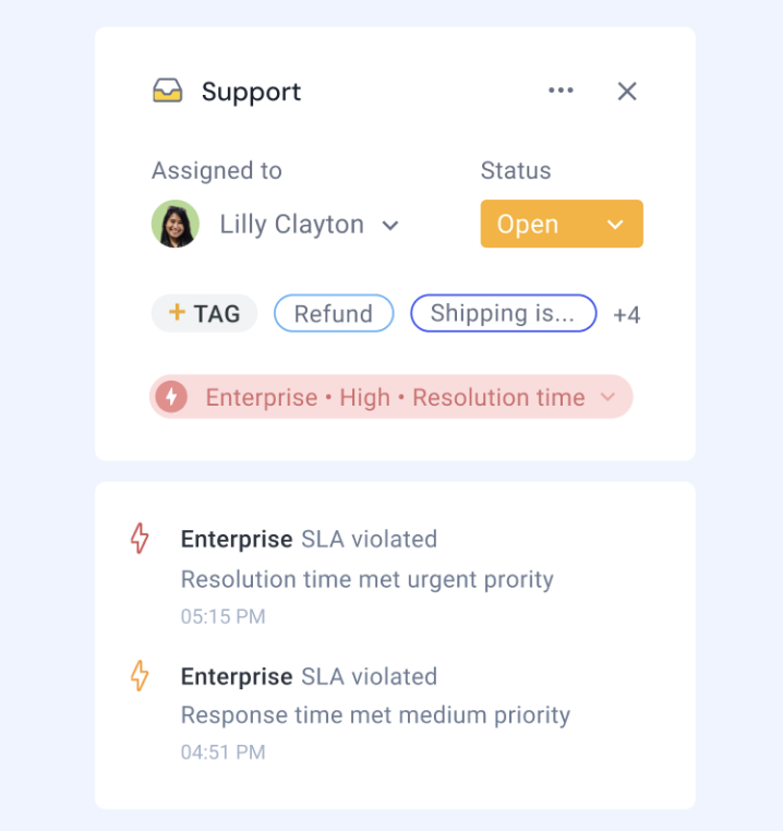 SLA alerts, tags, and priorities - all visible in one place so nothing gets missed.