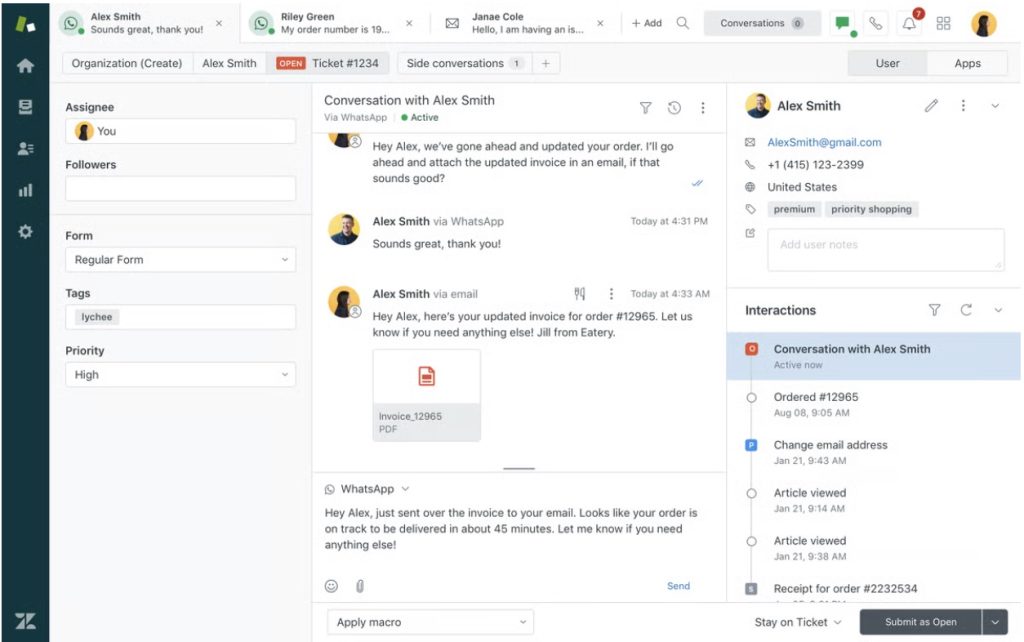 Zendesk multichannel conversation view