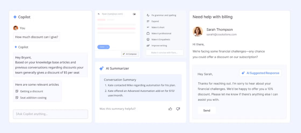 Hiver’s AI Copilot helps your team find answers, write clearly, and resolve faster