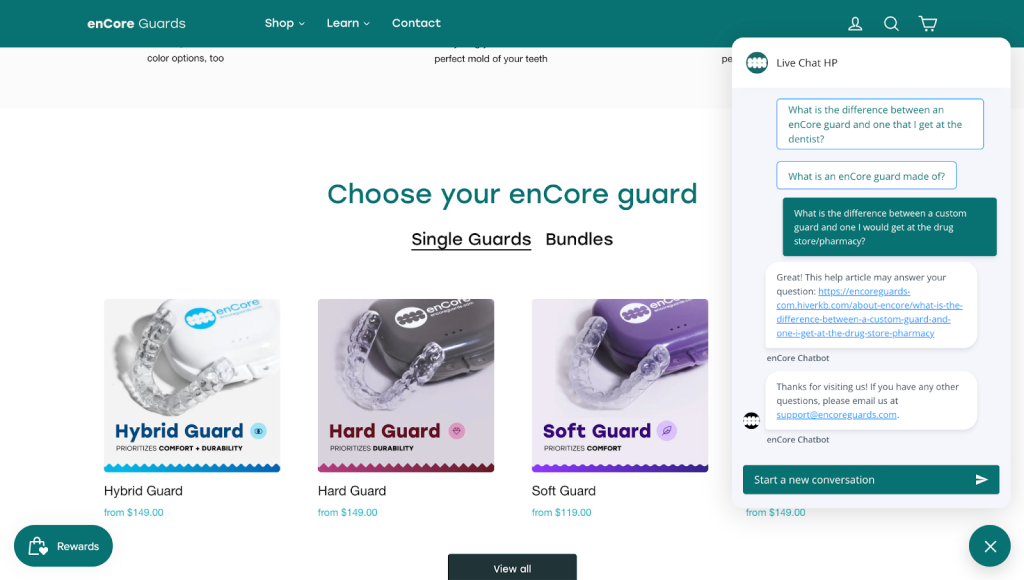 enCore Guard’s chatbot, powered by Hiver