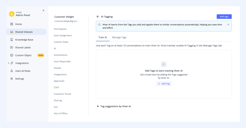 How to use Hiver’s AI Tagging feature