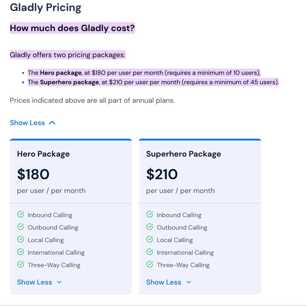 Gladly’s pricing plans according to Topadvisor