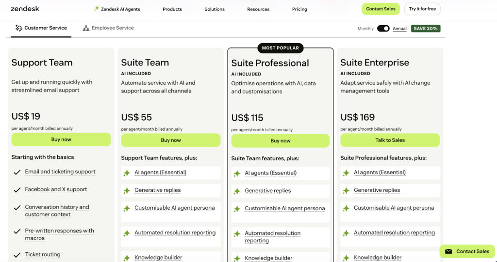Zendesk’s pricing plans