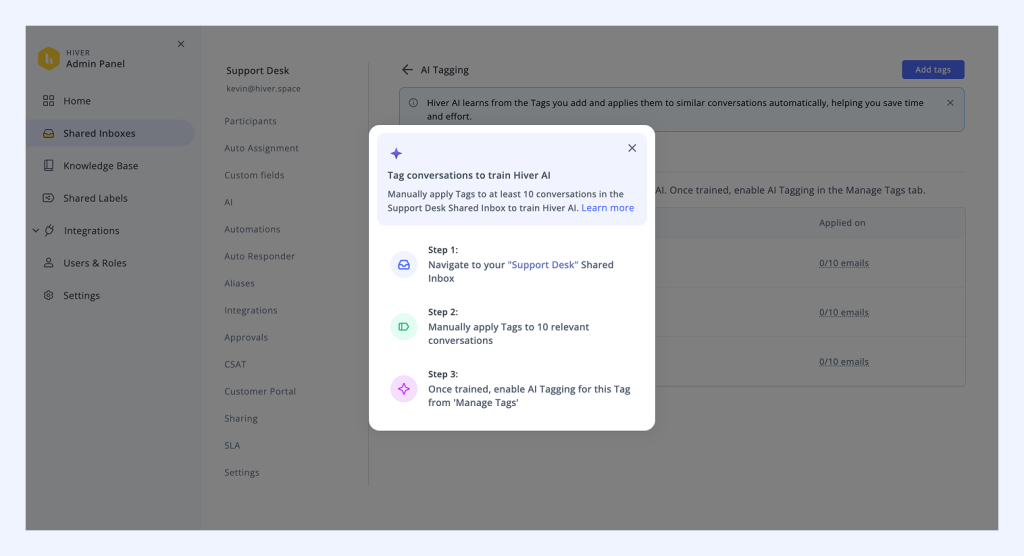 Hiver’s AI Tagging Feature