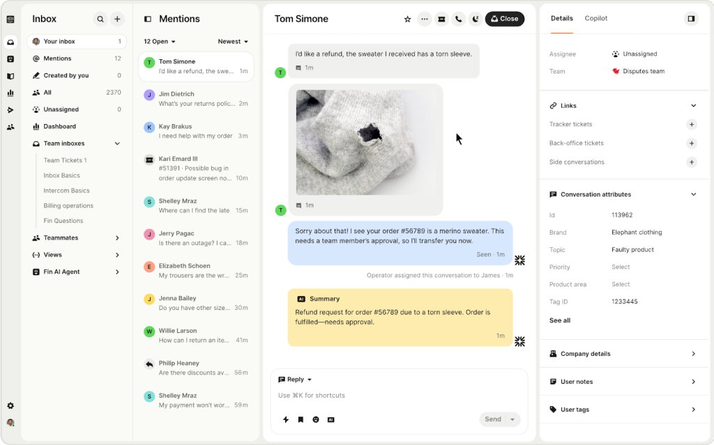 Intercom’s Inbox for all messages