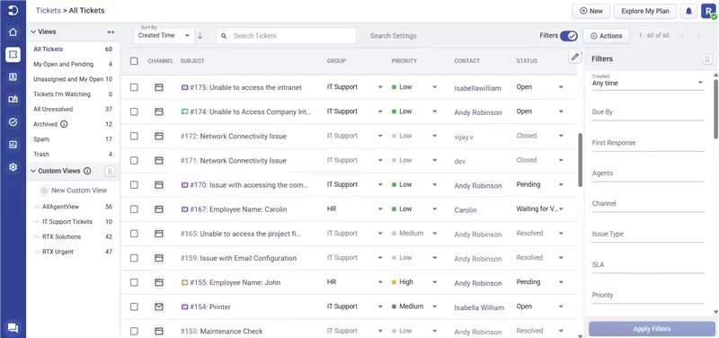 Screenshot of the Desk365 ticketing system interface.