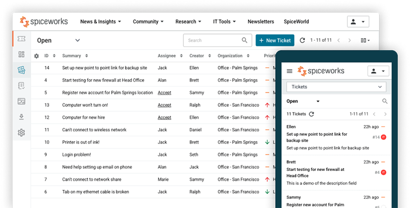 Spiceworks’ ticketing solution