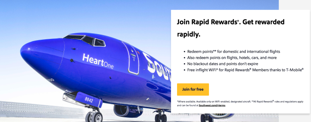 Southwest Airlines offers loyalty rewards to customers