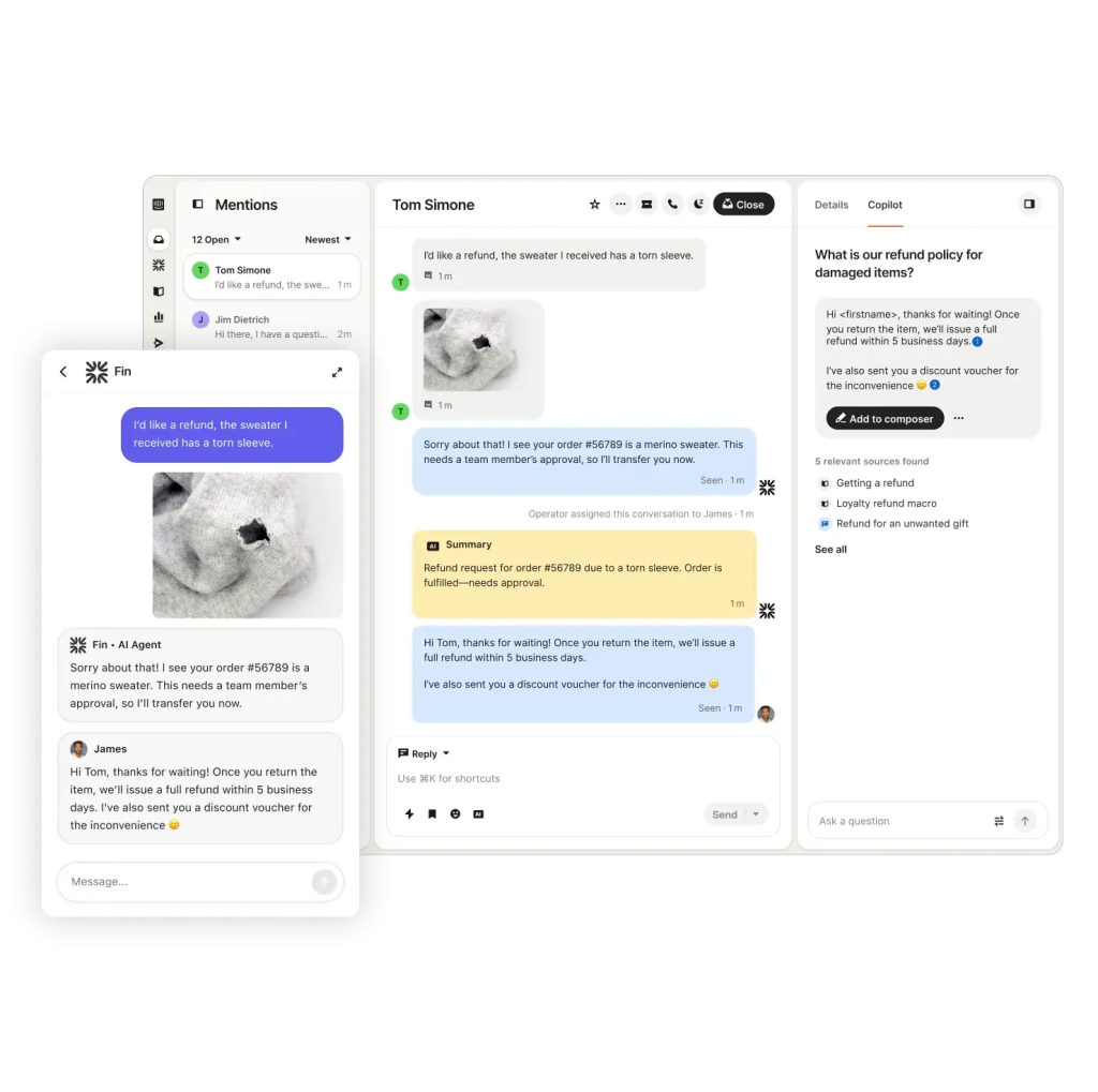 AI-assisted support workflow for handling refund requests with instant context and replies.