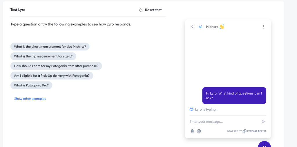 Tidio’s Lyro chatbot in action