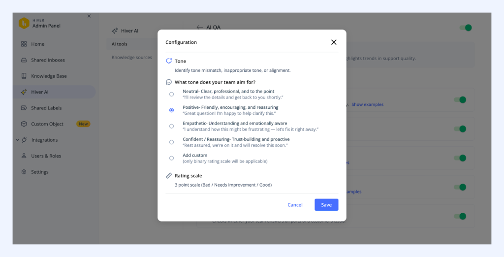 Setting tone with Hiver’s AI QA