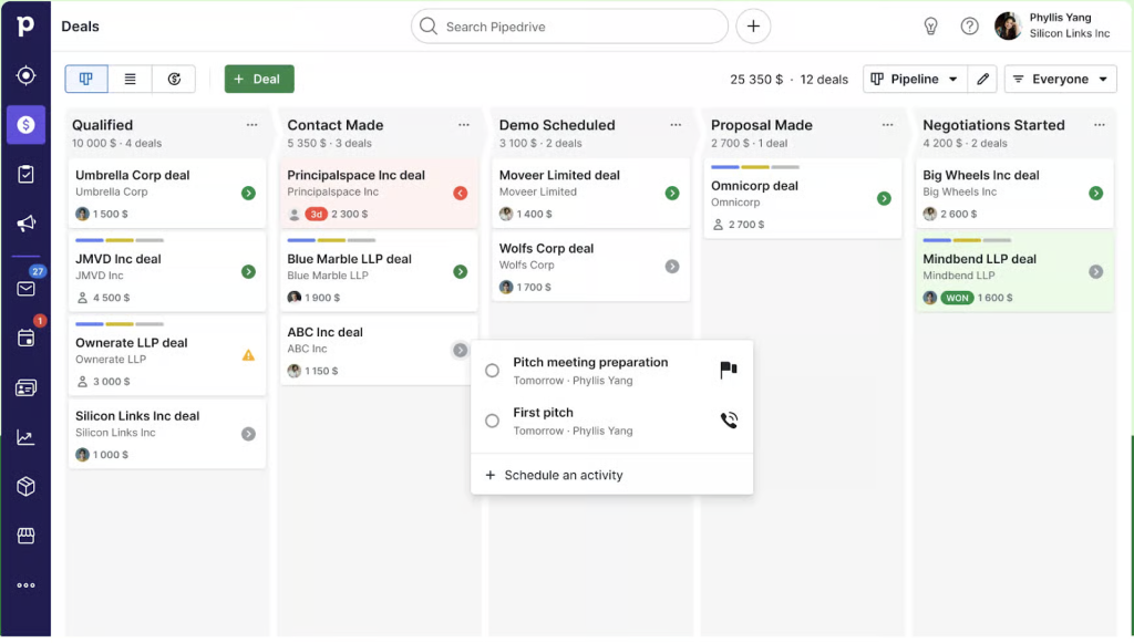 Pipedrive CRM UI
