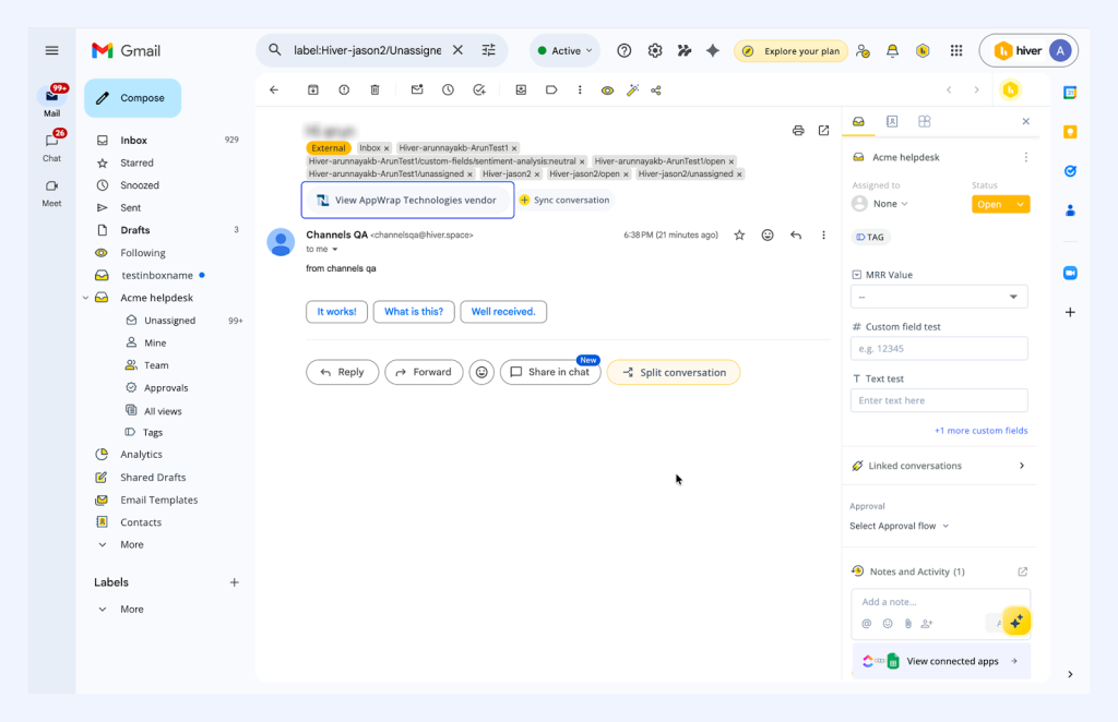 Quick App Access in Hiver