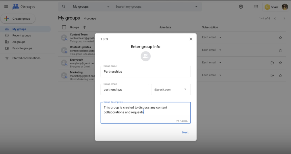 Adding group name and description