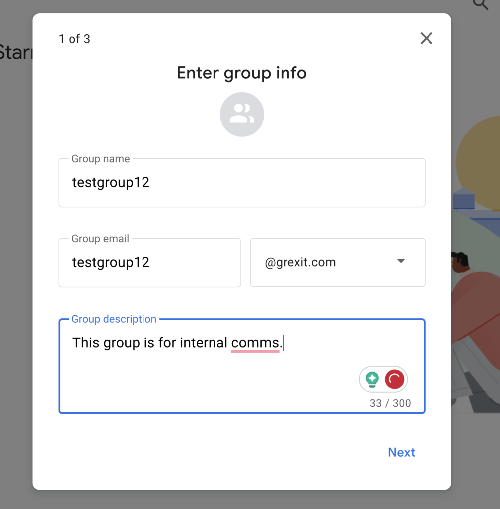 Fill in the group name, shared email address, and description
