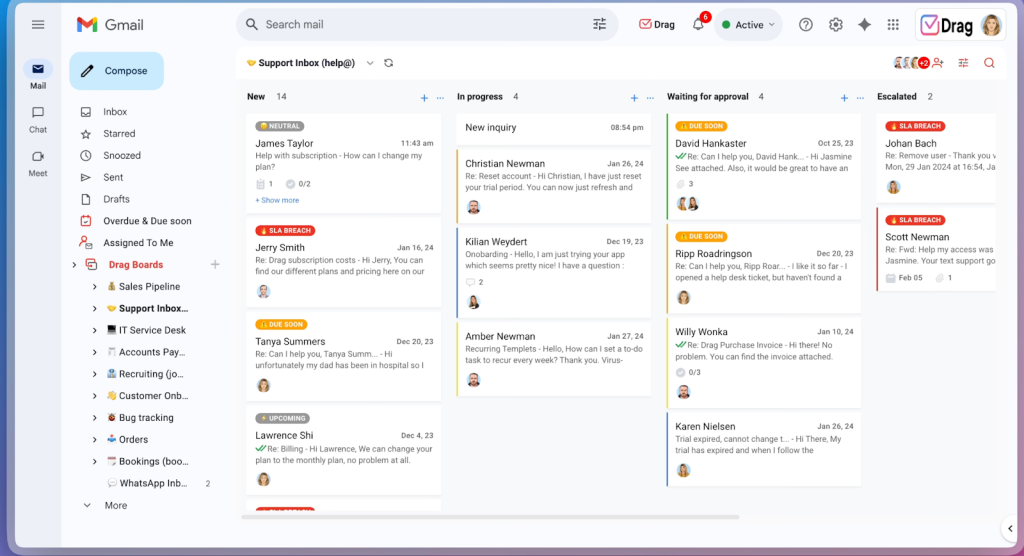 Drag turns Gmail into a structured ticketing workspace