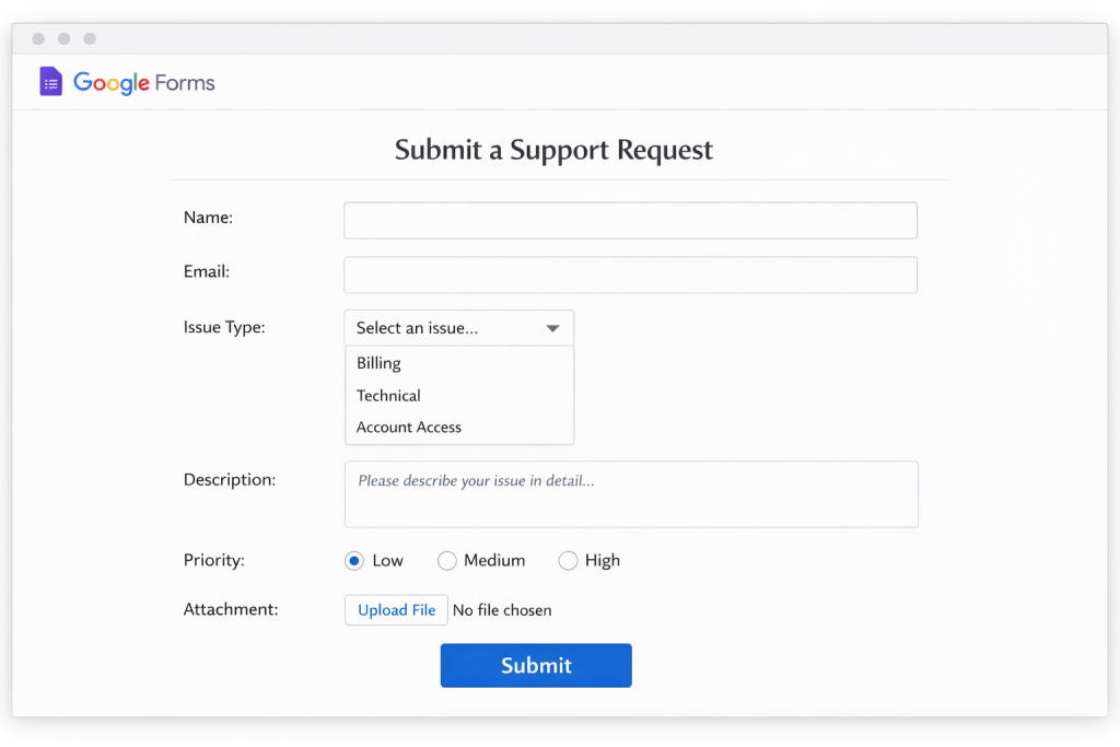Collect structured support requests using Google Forms