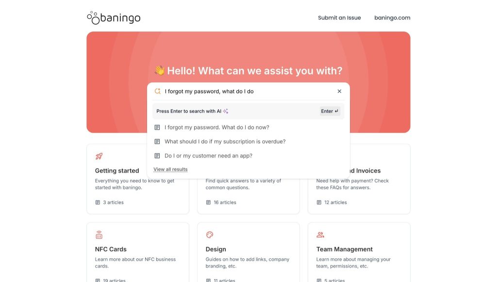 Baningo’s Knowledge Base with AI-Powered Search