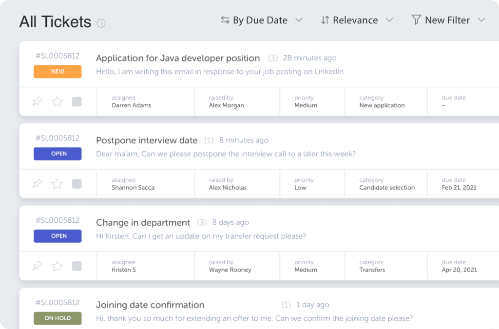 HappyFox helps HR teams manage employee support requests through a centralized ticketing system