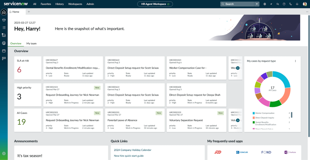 ServiceNow HR Service Delivery manages employee requests and HR workflows at enterprise scale