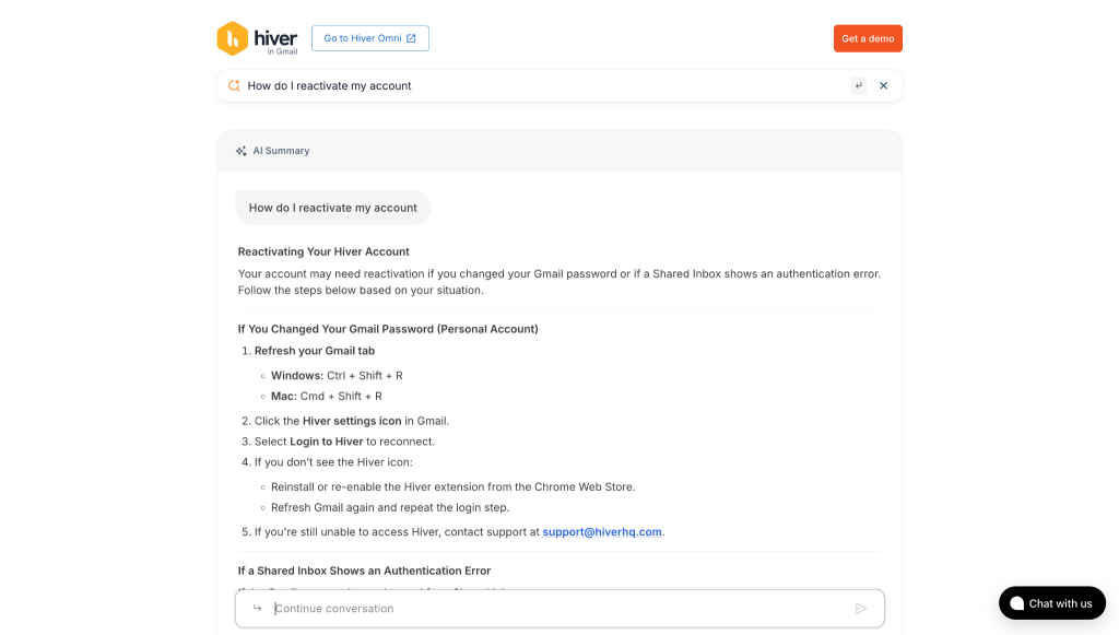 Hiver’s AI-powered search in knowledge base