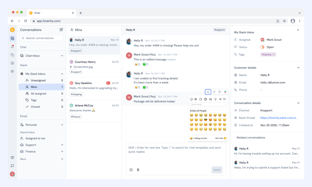 Respond directly to support requests that originate on Slack from your help desk