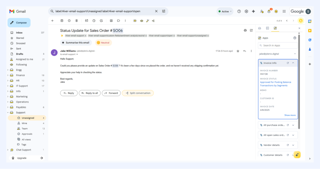 Hiver’s Netsuite integration