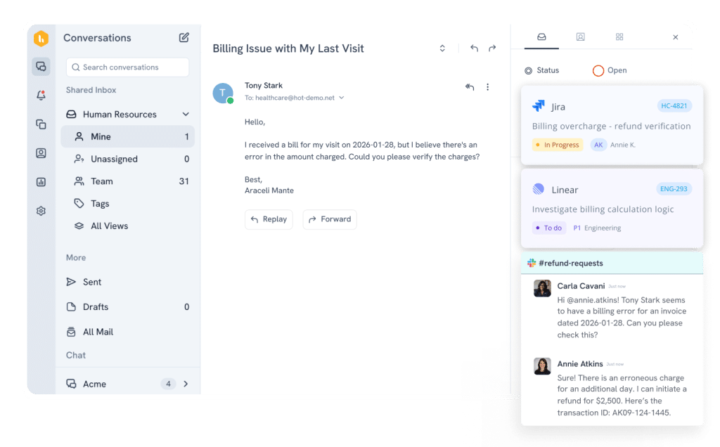 Collaboration features in Hiver