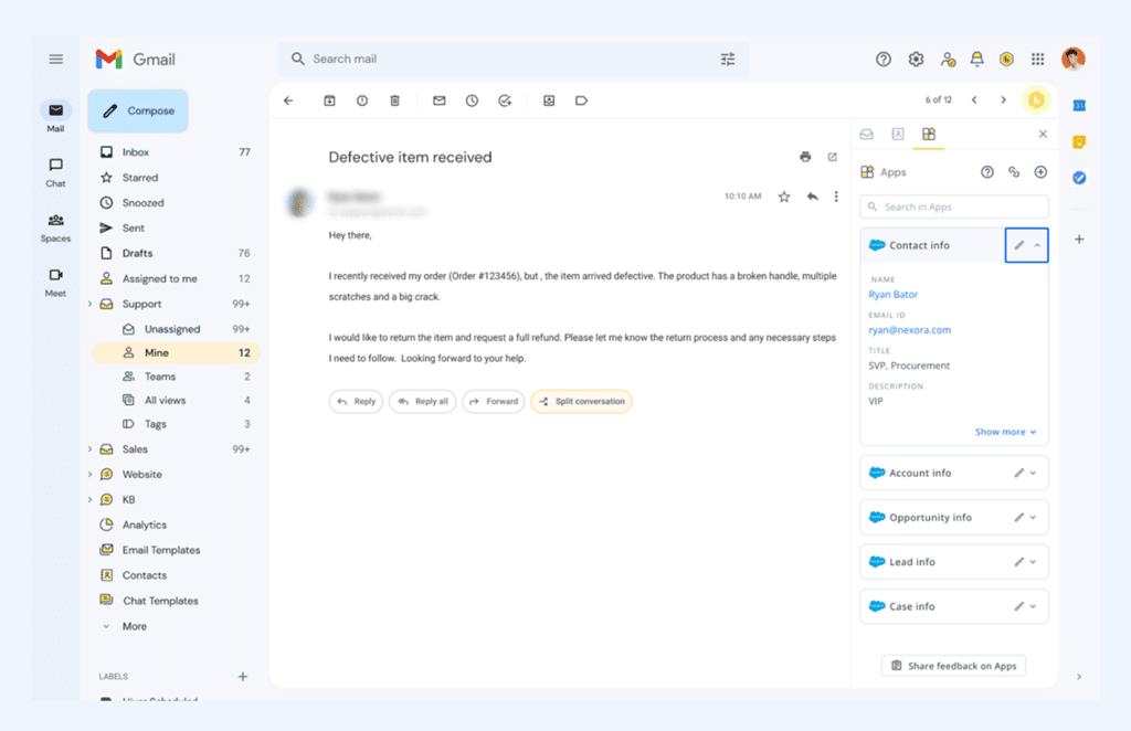 Account-level context and conversation history with Hiver’s integrations