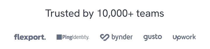 "Logos of Hiver customers Flexport, Ping Identity, Bynder, Gusto, and Upwork, trusted by 10,000+ teams"